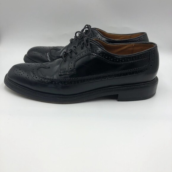 Vintage French Shriner Mens Black Leather Wing Tip Lace Up Dress Shoes Size 8.5M - Picture 4 of 12